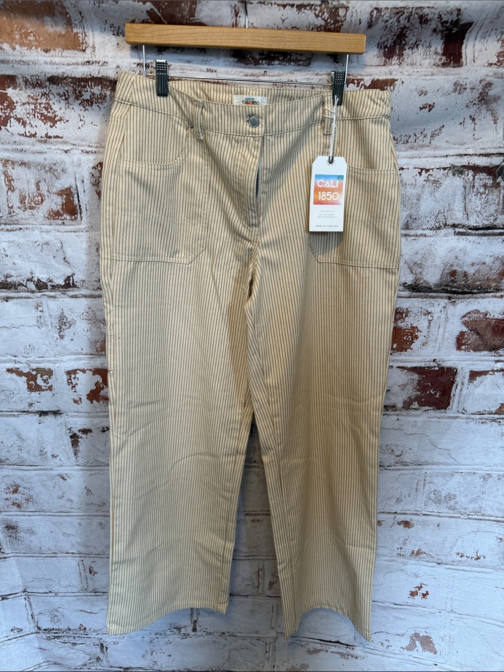 Cali 1850 Women’s Tan Striped Wide Leg Jeans